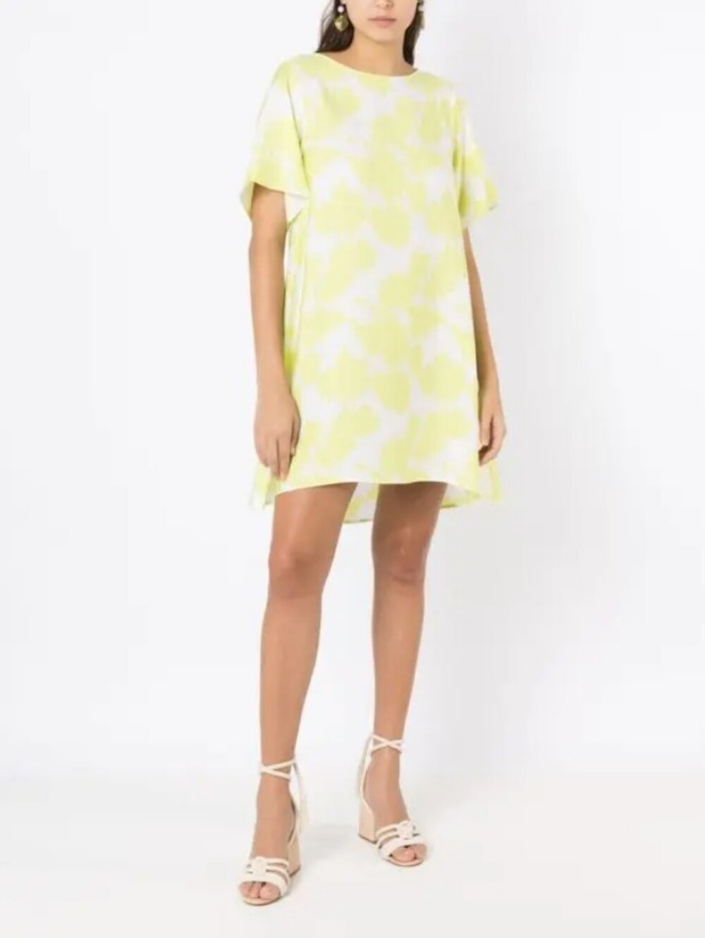 Armani Exchange Yellow Abstract High-Low Shift Dress